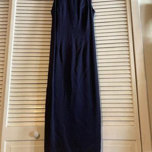 Midnight Blue Back Button Dress with Sash Tie